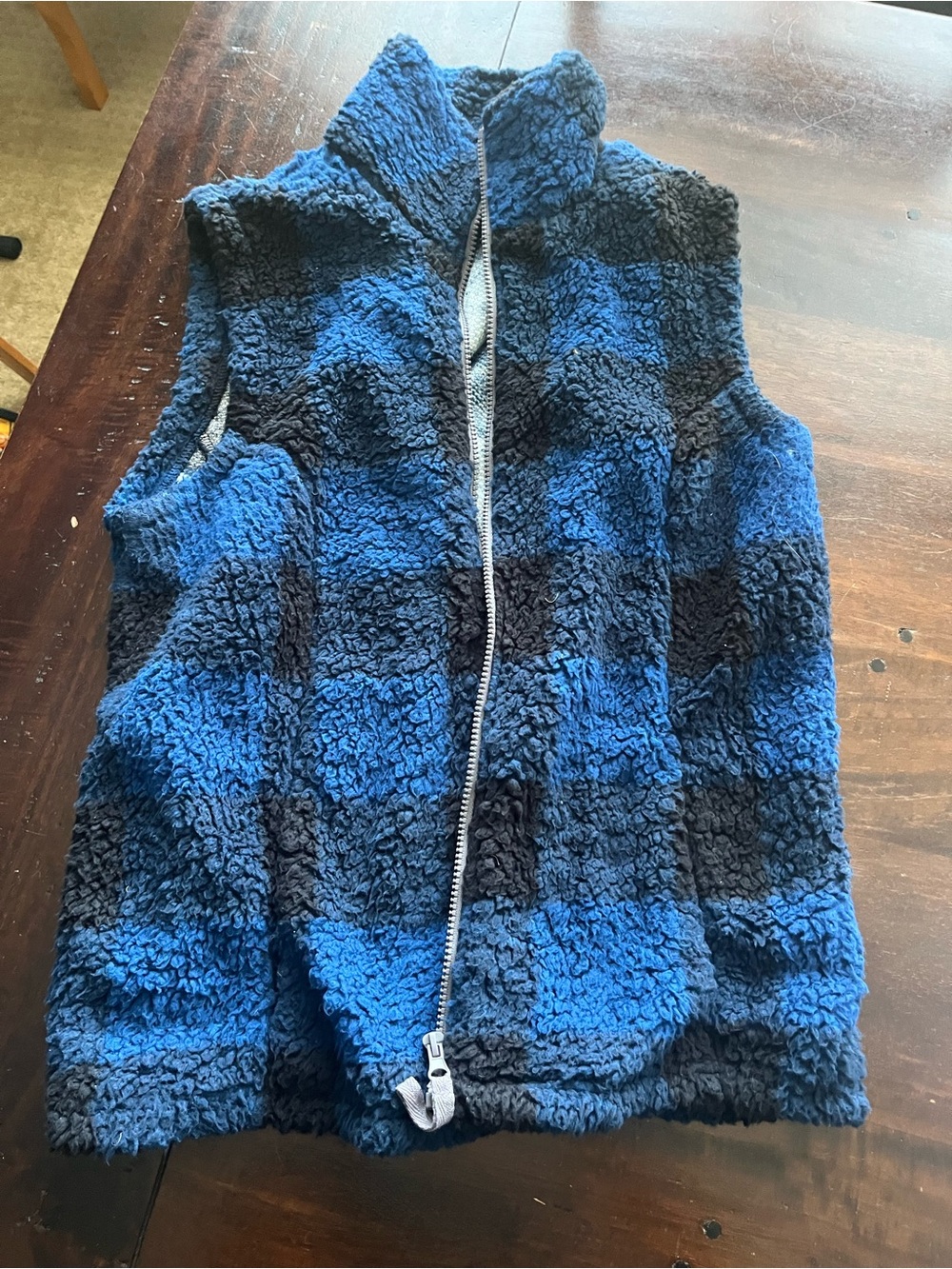 Women's Blue & Black Sherpa Fleece Zip Vest